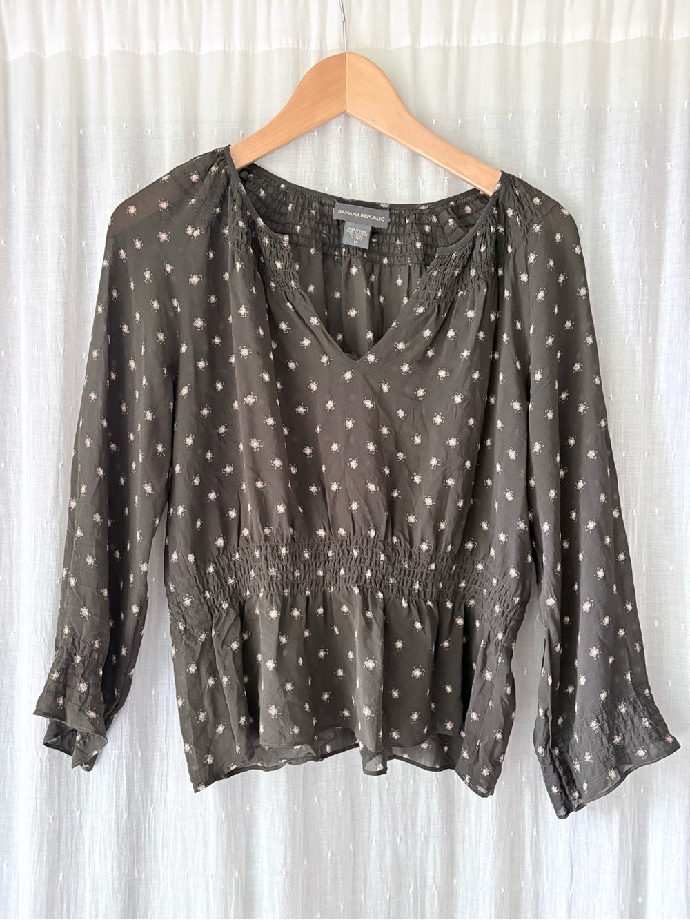 Women's Floral Peasant Blouse 100% silk- Lightweight V-Neck Top